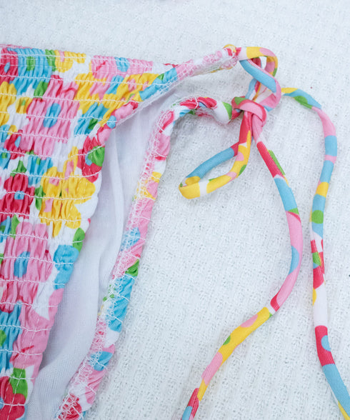 花柄 ビキニ 4点セット セパレート水着 カラフル レディース水着ビキニ 日焼け防止長袖 カバーアップ ノンワイヤー パレオ付き 水着上下セット おしゃれ 海水浴 98TIANYY-001